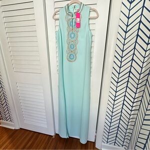 NWT Lilly Pulitzer Jane Maxi in Whisper Blue Embroidered Side Slit Dress 2